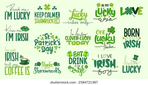 happy st. patrick's day short quotes hand drawn calligraphy letters, st patricks day text effect