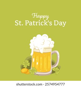 Happy st. patricks day. A simple postcard with beer, clover.