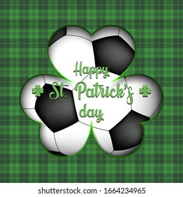 Happy St. Patrick's day. Soccer ball in clover on an isolated background. Pattern for banner, poster, greeting card, party invitation. Vector illustration