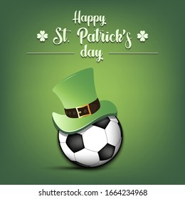 Happy St. Patrick's day. Soccer ball in leprechaun hat on an isolated background. Pattern for banner, poster, greeting card, party invitation. Vector illustration