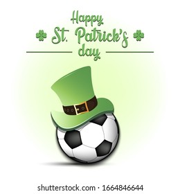 Happy St. Patrick's day. Soccer ball in leprechaun hat on an isolated background. Pattern for banner, poster, greeting card, party invitation. Vector illustration