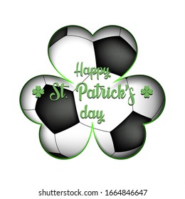 Happy St. Patrick's day. Soccer ball in clover on an isolated background. Pattern for banner, poster, greeting card, party invitation. Vector illustration