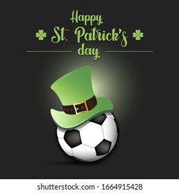 Happy St. Patrick's day. Soccer ball in leprechaun hat on an isolated background. Pattern for banner, poster, greeting card, party invitation. Vector illustration