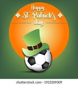 Happy St. Patricks day. Soccer ball in leprechaun hat on an isolated background. Pattern for greeting card, logo, banner, poster, party invitation. Vector illustration