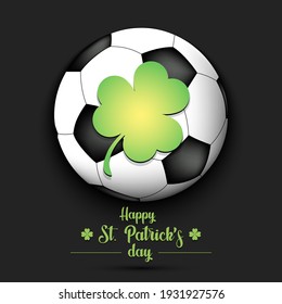 Happy St. Patricks day. Soccer ball and clover on an isolated background.  Pattern for greeting card, logo, banner, poster, party invitation. Vector illustration