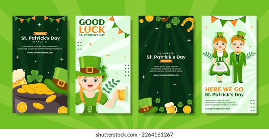 Happy St Patricks Day Social Media Stories Flat Cartoon Hand Drawn Templates Background Illustration