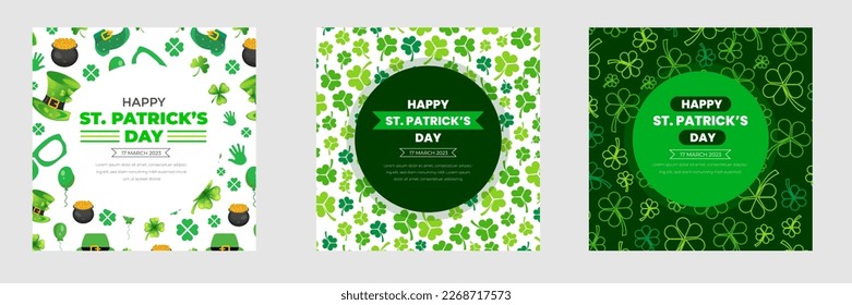 Happy St. Patrick's Day social media post square banner bundle template with shamrock clover leaf. saint patrick's day festival banner. 17 march Saint Patrick's Day event celebration banner set.