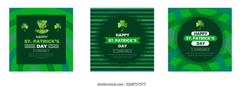 Happy St. Patrick's Day social media post square banner bundle template with shamrock clover leaf. saint patrick's day festival banner. 17 march Saint Patrick's Day event celebration banner set.