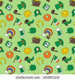 Happy St. Patrick's Day special offer. Holiday typography in cartoon style decorated with a pint of green beer. Can be used for poster, banner or flyer. Vector 8 EPS.