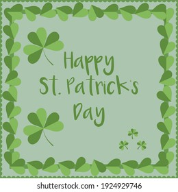 Happy St. Patrick's Day square greeting card with green clover leaves