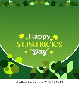 Happy St Patrick's Day square banner in modern geometric style. Great for greeting covers, social posters and St Patrick's Day celebration party invitations with text. Vector illustration