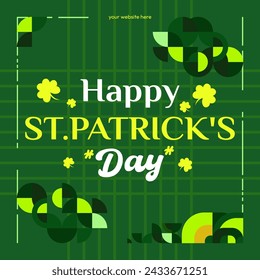 Happy St Patrick's Day square banner in modern geometric style. Great for greeting covers, social posters and St Patrick's Day celebration party invitations with text. Vector illustration