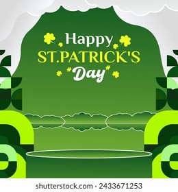 Happy St Patrick's Day square banner in modern geometric style. Great for greeting covers, social posters and St Patrick's Day celebration party invitations with text. Vector illustration