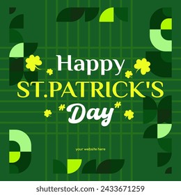Happy St Patrick's Day Square Banner im modernen geometrischen Stil. Ideal für Grußdeckel, Sozialplakate und St. Patrick's Day Feier Party Einladungen mit Text. Vektorgrafik
