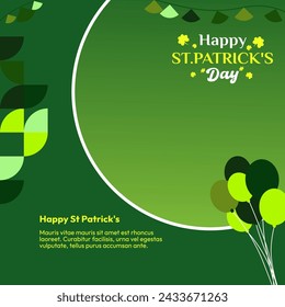 Happy St Patrick's Day square banner in modern geometric style. Great for greeting covers, social posters and St Patrick's Day celebration party invitations with text. Vector illustration