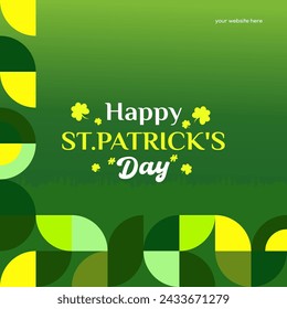 Happy St Patrick's Day Square Banner im modernen geometrischen Stil. Ideal für Grußdeckel, Sozialplakate und St. Patrick's Day Feier Party Einladungen mit Text. Vektorgrafik