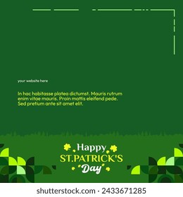 Happy St Patrick's Day square banner in modern geometric style. Great for greeting covers, social posters and St Patrick's Day celebration party invitations with text. Vector illustration