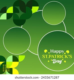 Happy St Patrick's Day square banner in modern geometric style. Great for greeting covers, social posters and St Patrick's Day celebration party invitations with text. Vector illustration
