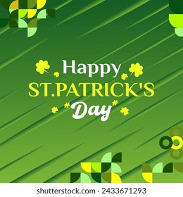 Happy St Patrick's Day square banner in modern geometric style. Great for greeting covers, social posters and St Patrick's Day celebration party invitations with text. Vector illustration