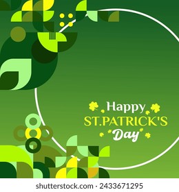 Happy St Patrick's Day square banner in modern geometric style. Great for greeting covers, social posters and St Patrick's Day celebration party invitations with text. Vector illustration