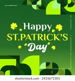 Happy St Patrick's Day square banner in modern geometric style. Great for greeting covers, social posters and St Patrick's Day celebration party invitations with text. Vector illustration