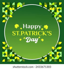 Happy St Patrick's Day square banner in modern geometric style. Great for greeting covers, social posters and St Patrick's Day celebration party invitations with text. Vector illustration