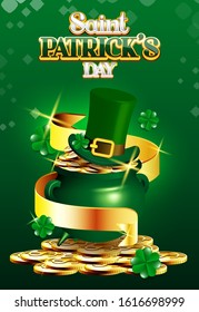Happy St. Patrick's Day stack of coins and leprechaun's hat