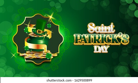 Happy St. Patrick's Day stack of coins and leprechaun's hat
