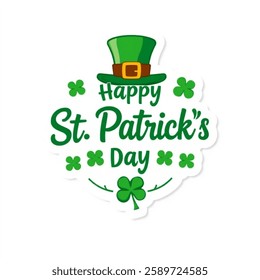 Happy St. Patrick's Day Sticker. with Trendy Cartoon Design.Vector illustration isolated  on a white background