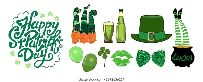 Happy St. Patricks Day symbols and lettering text