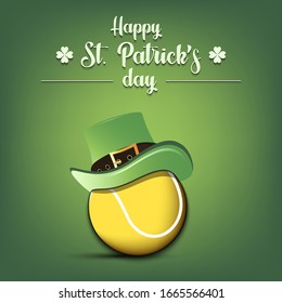Happy St. Patrick's day. Tennis ball in leprechaun hat on an isolated background. Pattern for banner, poster, greeting card, party invitation. Vector illustration