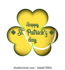 Happy St. Patrick's day. Tennis ball in clover on an isolated background. Pattern for banner, poster, greeting card, party invitation. Vector illustration