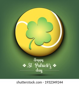 Happy St. Patricks day. Tennis ball and clover on an isolated background.  Pattern for greeting card, logo, banner, poster, party invitation. Vector illustration