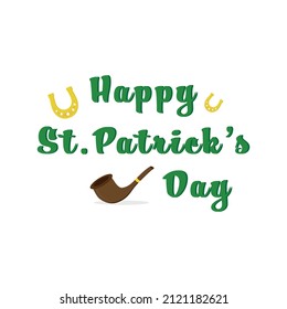 Happy St. Patrick's day with tobacco pipe and horseshoe