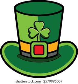 Happy St. Patrick's Day Top Hat of Leprechaun for Irish Holiday, Vector Symbol.