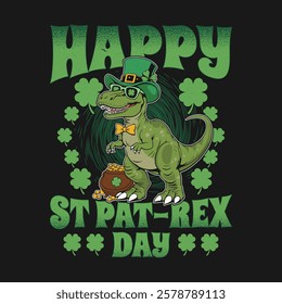 Happy St Patrick's Day T-Rex Dinosaur T Shirt Design