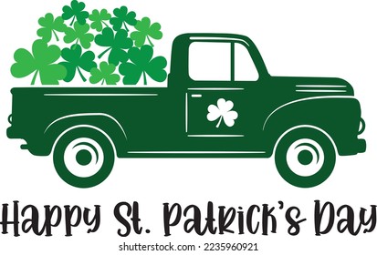 Happy St Patrick's Day Truck, Shamrock, Green Clover, also zum Glück, Lucky Clover Vectordateien