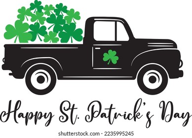 Happy St Patrick's Day Truck, Shamrock, Green Clover, So Lucky, Lucky Clover Vector
