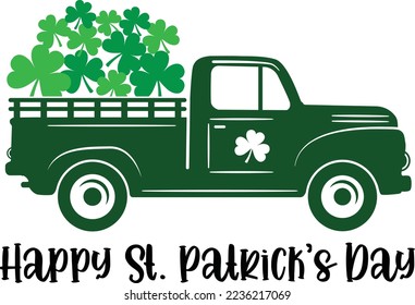 Happy St Patrick's Day Truck, Shamrock, Green Clover, also Glück, Lucky Clover Illustration 