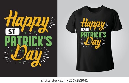Happy St Patrick's Day - Typographical Black Background, T-shirt, mug, cap and other print on demand Design, svg, Vector, EPS, JPG
