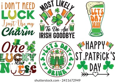 Happy ST. Patrick's Day Typography bundle t-shirt design.