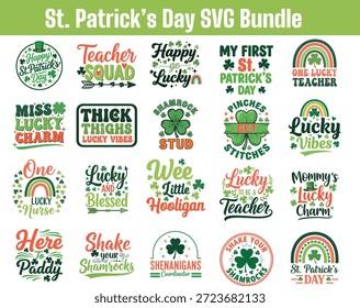 Conjunto de tipografía feliz del día de San Patricio: Diseños de camiseta para maestros, enfermeras y niños