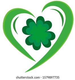 Happy St. Patricks Day vector creative illustration or poster. 
element clover leaf in heart symbol isolated on white