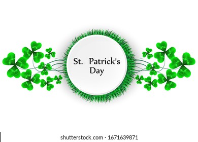 
Happy St. Patricks Day vector background. Green leaves of clover trefoil. Poster design