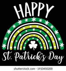 Happy St Patrick's day vector design, Boho rainbow clipart, Lucky shamrock cut file