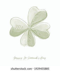 Happy St. Patrick's Day Vector Illustration ideal for Wall Art, Poster, Card. Lovely Hand Drawn Green Flover Isolated on a White Background. Irregular Shape Flour Leaves Clover.