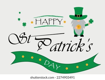 Happy St. Patrick's Day vector illustration greeting card gold coin clover green top hat and old bearded leprechaun