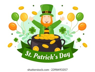 Happy St Patrick's Day Vector Illustration on 17 March with Golden Coins, Green Hat, Beer Pub and Shamrock in Flat Cartoon Background Design