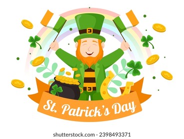 Happy St Patrick's Day Vector Illustration on 17 March with Golden Coins, Green Hat, Beer Pub and Shamrock in Flat Cartoon Background Design