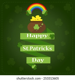 Happy St. Patrick's Day vector lettering illustration with clover leaves.Traditional irish symbols in modern flat style.